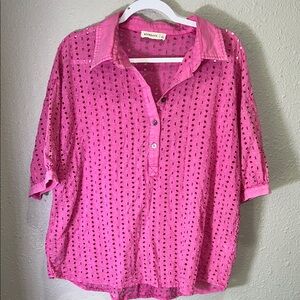 Allegra K Pink Boxy Button Down Shirt with Notched Collar
